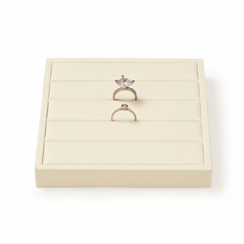 Oirlv Microfiber Velvet Ring Display Stand Small Ring Tray Showcase Jewelry Display Home Organizer(Beige) - color: Rings P13413