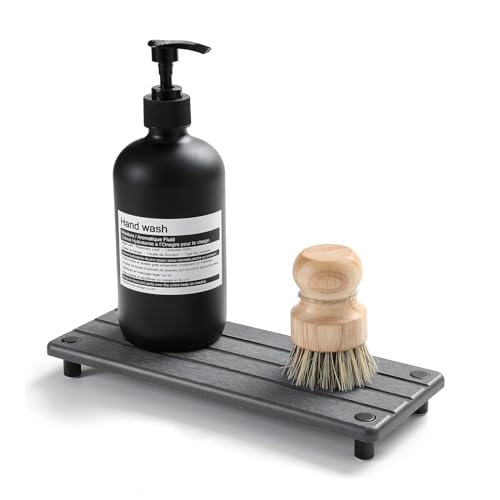 Sink Caddy Kitchen Sink Organizer, Water Absorbing Stone Tray for Sink,Diatomite Bathroom Counter Tray,Faucet Drying Mat Protector Coaster Soap Dish Rack Riser Vanity Dispenser Sponge Holder,10" x 4" - color: 1. Charcoal, size: 10" x 4" x 1"