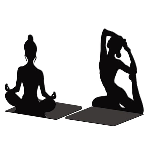 Peacoblue Metal Bookends for Shelves, Modern Decorative Heavy Duty Study Book Support Stoppers for Office, Desk, Shelf, Room 5.3"x4.3"x6.7" Cast Iron Simple Bookends for Cookbooks, 1 Pair (Yoga) - style: Yoga