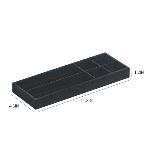 2Pcs Desk Drawer Storage Tray, Nightstand Organizer Tray, Necklace Bracelet Ring Earring Jewelry Display Tray, Grid Table Organizer Holder Tray for Sunglass, Phone, Watch, Perfume (6 grid)/Black - color: Black, size: 6 Grid