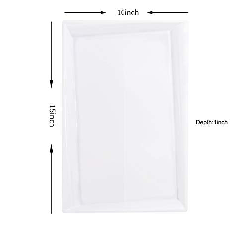 I00000 8 Pack White Plastic Serving Tray, 15" x 10" Rectangle Food Trays, Disposable Serving Platter for Parties, Internal Inclined Design Perfect for Weddings and Party - color: White