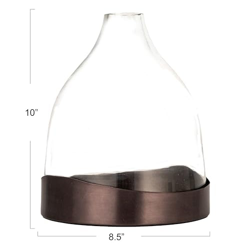 Creative Co-Op Sophisticated Glass Cloche with Metal Tray, Clear and Black Nickel - color: Nickel