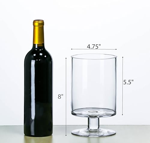 CYS EXCEL Glass Hurricane Pillar Candle Holders (H:8" W:4.75", 2 PCS) | Multiple Size Choices Short Stem Candle Jars | Stemmed Glass Cylinder Candle Vase - size: H-8" W-4.75"