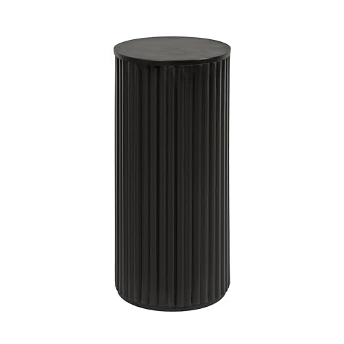 Kate and Laurel Reid Modern Wooden Ribbed Drink Table; 10 x 10 x 22; Black; Solid Wood Mini Table for Use as Pedestal Plant Stand Indoors or Small Nightstand Option - color: Black