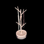 Branch Jewelry Display Stand with Rotatable Base and Storage Box, Small Earring Necklace Tree Tower Rack Holder, Hair Tie Holder Hanging Organizer for Ring Bangles Bracelet Watch (Pink)