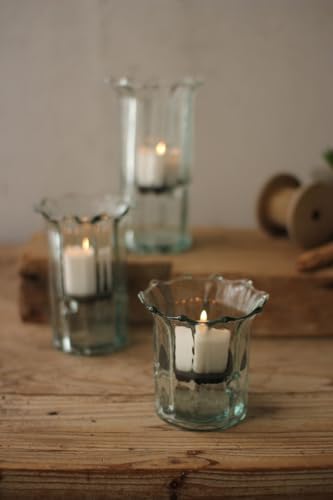 First of a Kind Set of 3 Glass Candle Holder - Hurricane Candle Holder with Rustic Insert, Mouthblown by Artisans in Colombia - Perfect for Home Decor, Centerpieces, Display with Personal Memorabilia - size: Set of 3