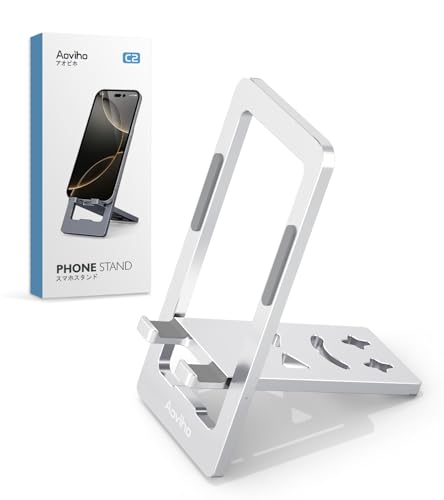 Aoviho Phone Stand for Desk, Ultra-Thin Foldable Aluminum Phone Holder, Portable Travel & Office Cell Phone Stand Compatible with iPhone 17 16 15 14 13 12 Pro Max, Fits 3.7"-7" Devices, Silver - color: Silver