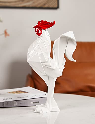 Rooster Sculpture Statue Animal Figurine Modern Decor Art Home Gift for Table Bookshelf Desk Polyresin White 12.2 Inch - color: White