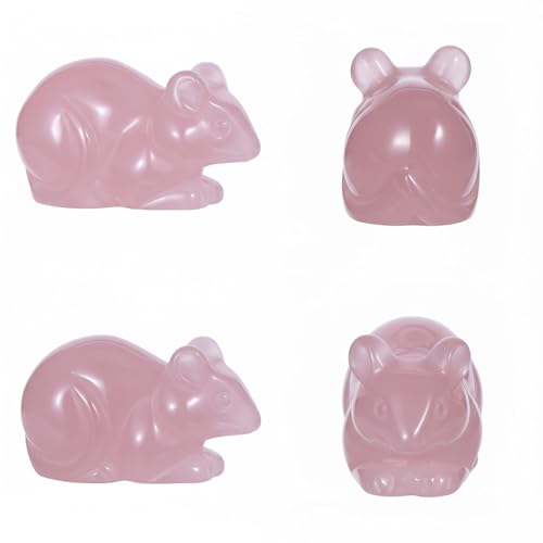 Artistone 2" Rose Quartz Mouse Figurine,Handmade Carved Rat Mice Crystal Statue Pink Gemstone Animal Sculpture Healing Stone for Feng Shui Home Office Garden Decoration