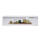 Creative Co-Op Wood Tray with 9 Green Glass Votive Holders - color: Greens