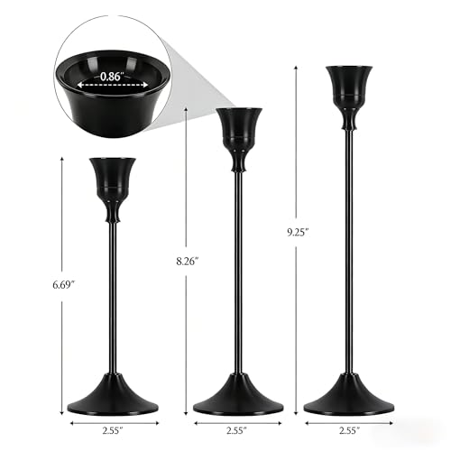 4 Sets(12 Pcs) Candle Stick Holders，Black Metal Taper Candle Holders, Vintage Modern Decorative Centerpiece Candlestick Holders for Table Mantel Wedding Housewarming Gift - color: Black-4 Sets(12 Pcs)