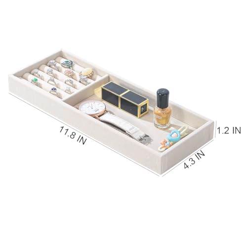 2Pcs Desk Drawer Storage Tray, Nightstand Organizer, Necklace Bracelet Ring Earring Jewelry Display, Grid Table Organizer Holder for Sunglass, Phone, Watch, Perfume (2 grid)/Beige - color: Beige, size: 2 Grid