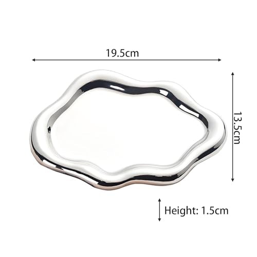 Ceramic Jewellery Dish Trinket Dish Jewelry Tray Cloud Shape Perfume Tray Rings/Earrings/Bracelets/Watch/Keys Tray for Valentine's Day//Mother's Day/Birthday Gift (Silver) - color: Silver