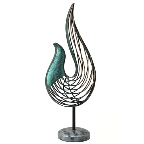 Teal Abstract Bird Sculpture, Modern Metal Wireframe Art Decor with Base, Minimalist Home Decor Accent for Living Room Table, Office Desk, Shelf Display
