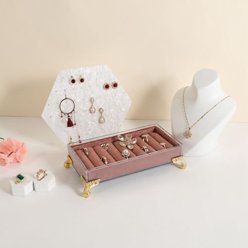GemeShou velvet slots Ring holder for jewelry organizer, Earring ring display stand for selling, felt ring jewelry holder tray showcase【Velvet slots Ring Holder-Dark red】 - color: Dark red