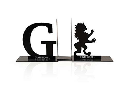 Harry Potter Metal Bookends - Black Hogwarts House Gryffindor Diecast Design - Decorative Book Holder - Home, Office, Kitchen, Room Decor - Books Collection Display for Shelves - Desk Accessories Set