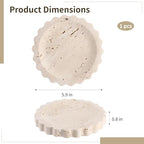 Travertine Jewelry Dish, 5.9 in Small Scallop Edge Stone Tray, Beige Round Marble Pattern Perfume Tray for Women, Decorative Storage Plate for Bathroom, Kitchen, Dresser