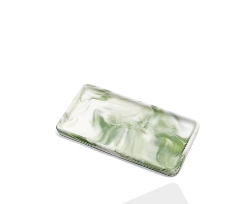 6.4" Porcelain Small Bathroom Tray, Ceramic Countertop and Vanity Tray for Cosmetics, Perfume, Jewelry, Candle - Kitchen Soap Tray for Kitchen Counter (Green) - color: Green, size: 6.4" x 3" x 0.5"
