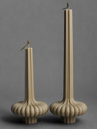 LAWA Set of 2 Pumpkin Base Candle - Beautiful Handmade Pillar Unscented Soy Wax Elegant Aesthetic Vase Candle Housewarming Gift Home Room Shelf Decor Idea Olive Beige - color: Olive Beige