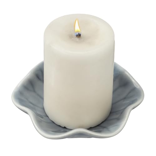 uxcell Candle Holder Plates, 4 Inch Ceramic Candle Tray Tealight Incense Holder Dish Candlestick for Tea Light Aromatherapy Wedding Rustic Vintage Home Decor, Lotus Leaf Clear Gray Blue - color: Clear Gray Blue