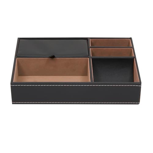 Juvale Mens Jewelry & Valet Tray Organizer - 10 x 7.3 x 2 in Black PU Leather - 5 Compartments Flip-Top Lid - Wallet, Key & Watch Organizer Tray - Catchall for Men