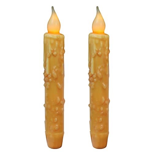 CVHOMEDECO. Real Wax Hand Dipped Battery Operated LED Timer Taper Candles Rustic Primitive Flameless Lights Decor, 6-3/4 Inch, Orange, 2 PCS in a Package - color: Orange 2 Pcs
