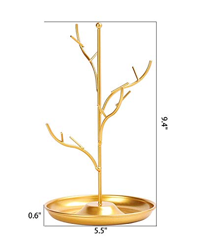 ChezMax Jewelry Display Necklace Earring Organizer Holder Metal Birds Tree Stand with Tray Antique Bracelet Rings Rack Tower Decoration for Women Girl Gold 9.4 Inch - color: C-gold