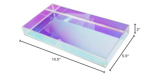 Iridescent Acrylic Tray 10.5" x 5.5", Vanity Tray for Dresser with Non-Slip Base, Small Bathroom Countertop Organizer for Makeup Perfume Jewelry, Cute Aesthetic Gift for Women, Purple