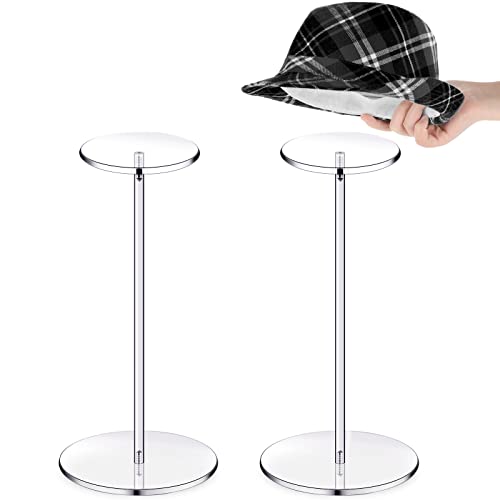 Yookeer 2 Set 12 Inch Clear Acrylic Hat Stands and Wig Display Rack Stands for Multiple Hats Display Tabletop Baseball Caps Watch Helmets Tabletop (Round Bottom) - color: 12 Inch in Height, style: Round Bottom