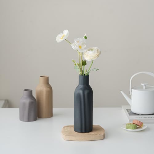 Modern Ceramic Vases Set of 3, Black Ribbed Decorative Vases, Shelf Table Centerpiece for Home Decor, Birthday Gifts for Women, Mom, Grandma Decorative (Black Mix) - color: Black Mix