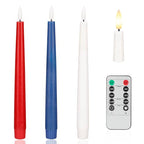 Patriotic Flameless Taper Candles With 3D Wick - 9.6" Real Wax Red White and Blue With Remote and Timer - 4th of July LED Battery Operated Fake Candles, 3 Pack - color: Red,White,Blue