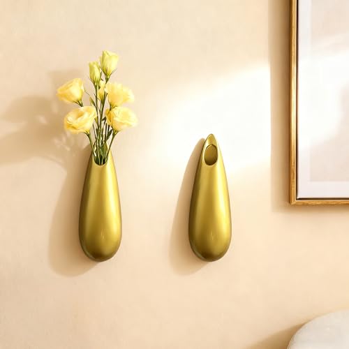 Sculptural Wall Ceramic Vase — 2 Pack Gold Hanging Sconce Vase | Turn Flowers into Art — Decorative Ceramic Wall Sconce for Single Stem Displays - size: 2pcs-Medium