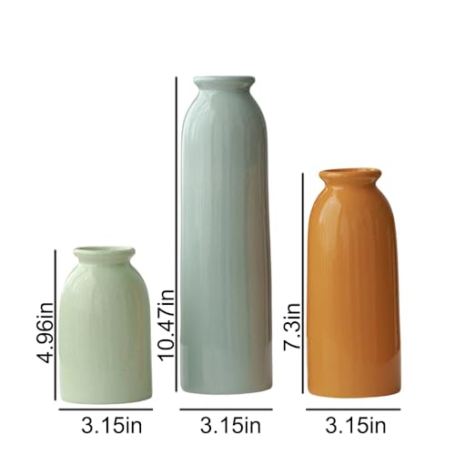10.4 inches Tall Decorative Ceramic Vase Set, 3 Pieces, Nordic Modern Boho Style, White, for Home Decor (Colorful) - color: Colorful
