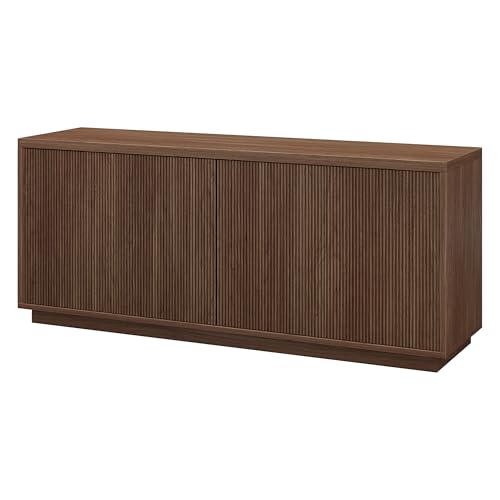 Henn&Hart Fluted TV Stand for TVs up to 65'' with 2 Concealed Ribbed Storage Cabinets and Adjustable Shelves for Living Room, Family Room, or Office, Medium Walnut - color: Medium Walnut, size: 57" TV Stand