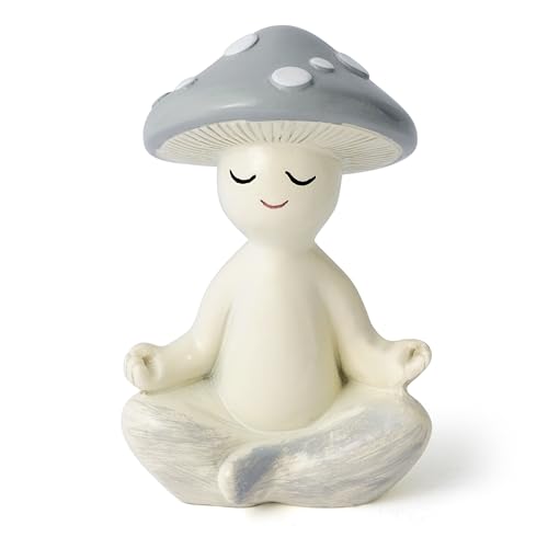 Meditation Mushroom Resin Statue - Cute Meditation Mushroom Statue for Desk Living Room Resin Figurine for Home Patio Office Decoration Cute Plant Statues for Tabletop Garden Backyard Decor - style: Meditation Mushroom A