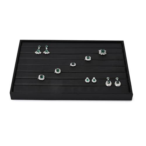 Ring Display Tray Black Jewelry Organizer Tray PU Leather Ring Earrings Display Organizer Tray - style: Ring Tray
