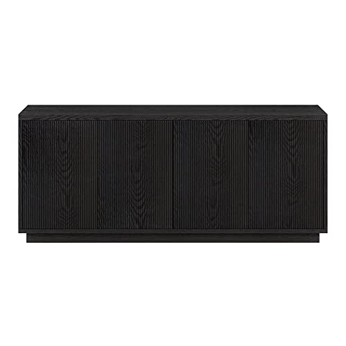Henn&Hart Fluted TV Stand for TVs up to 65" with 2 Concealed Ribbed Storage Cabinets and Adjustable Shelves for Living Room, Family Room, or Office, Natural Black - color: Natural Black, size: 57" TV Stand