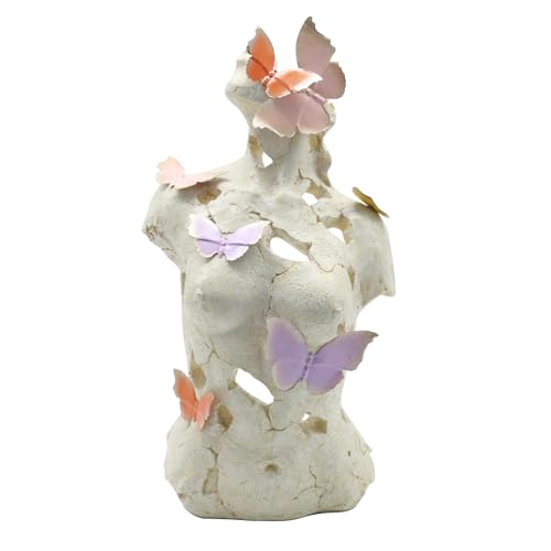 Lukitas Modern Abstract Woman Bust Statue Decor, Female Torso Sculpture with Cracked Hollow Holes, Aesthetic Ornament for Office Living Room Desk Shelves, Resin 16'' - color: Beige 02
