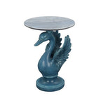 Luxurious Swan Side Table - 20" Premium Faux Marble Accent Table with Hand-Finished Resin Swan Statue Base - High-End Round End Table for Upscale Living Room, Master Suite - Tool-Free - color: Blue Swan