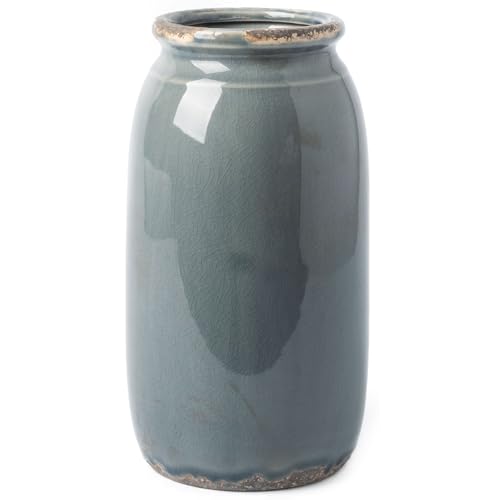 VICTOR & TERESA Rustic Blue and Grey Vase for Home Decor, Ceramic Vases for Flowers, Modern Farmhouse Decorative Vases for Pampas Grass,Table Accent, Mantel, Living Room,Bookshelf, Centerpieces, 8'' - color: Blue and Grey, size: Medium-8''