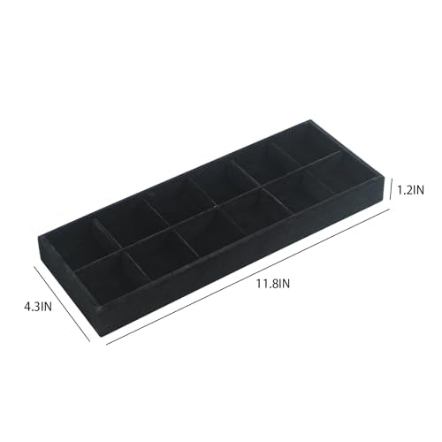 2Pcs Desk Drawer Storage Tray, Nightstand Organizer Tray, Necklace Bracelet Ring Earring Jewelry Display Tray, Grid Table Organizer Holder Tray for Sunglass, Phone, Watch, Perfume (12 grid)/Black - color: Black, size: 12 Grid