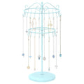 iDavosic.ly 2 Tier Rotating Necklace Holder Organizer with 42 Hooks, Adjustable Metal Bracelet Display Stand Rack, Extra Tall Keychain Spinning Tree Tower for Women, Blue - color: Light Blue