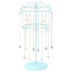 iDavosic.ly 2 Tier Rotating Necklace Holder Organizer with 42 Hooks, Adjustable Metal Bracelet Display Stand Rack, Extra Tall Keychain Spinning Tree Tower for Women, Blue - color: Light Blue