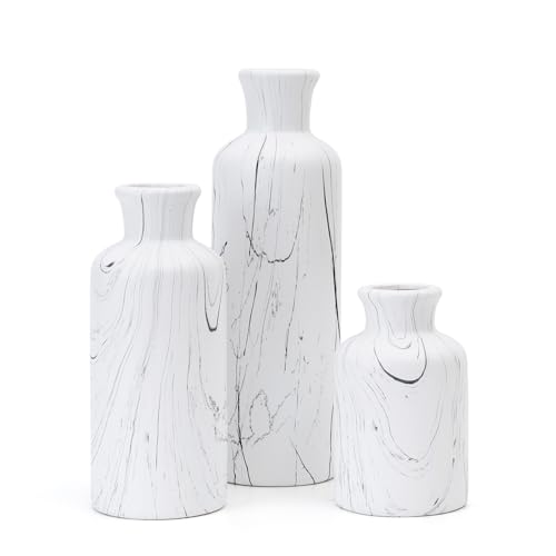 Modern Ceramic Flower Vase Set of 3, Minimalist Vase for Home Decor, Decorative Vase for Table Entryway Mantel Centerpiece Living Room Bathroom Bedroom (White Gray Marble) - color: 104-white Gray Marble