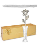 Forever Rose The Silver Dipped Rose, Custom Laser Engraved Silver Flower in an Elegant Glass Vase & Gift Ready Box, Handcrafted Luxury Anniversary, Birthday, Wedding or Valentine’s Keepsake - color: Silver