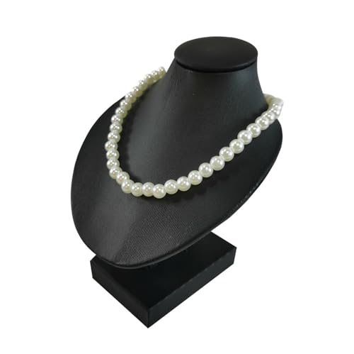 Mini Pendant Jewelry Display Stand Bust White PU Holder Black Velvet Mannequin Necklace Stand Wooden Portrait Model 11cm (Black PU) - color: Black PU