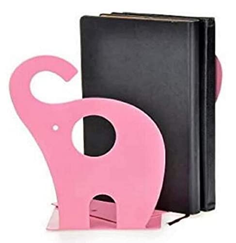 one Pair Cute Cartoon Elephant Nonskid Bookends Art Bookend Metal Bookends (Pink) - color: Pink