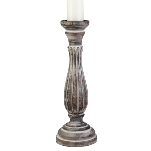Biedermann & Sons Washed Wooden Pillar Candle Holder, White, 10 Inch Tall, Fits Up to 3 Inch Pillar Candles, Decorative Candle Pedestal for Shelves and Centerpieces - color: White, size: 10"