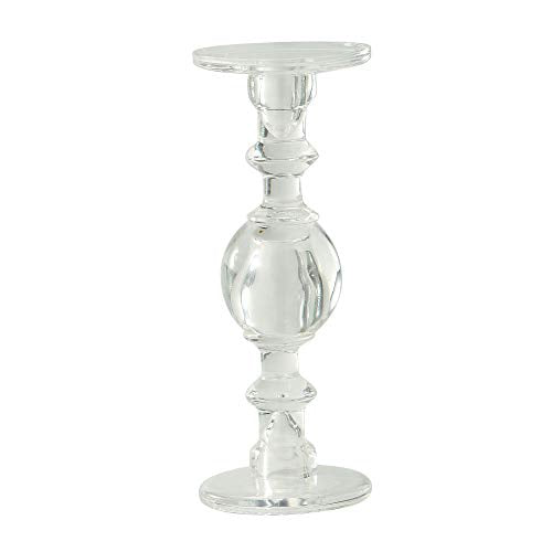 12" Clear Fluted Hand Blown Glass Pillar Candle Holder