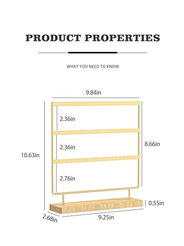 Earring Holder Organizer,Pierced Large Earrings Display Stand For Selling,Small Stud Earring Organizer Rack,Hoop Earring Storage Hanger Tree (Golden, 3 tier) - color: Golden, size: 3 tier